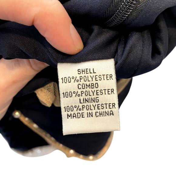 Caché Navy Tiered Bodycon with Jewels Pearls Mesh Evening Gown Mini Dress Size 6 - Picture 10 of 11